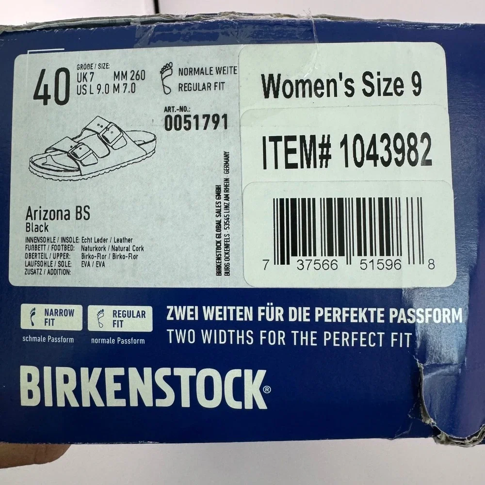 Birkenstock Arizona BS Sandals Womens 9 Mens 7 Black New Two Strap Slide 0051791